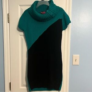 Short Sleeve Sweater Dress Teal/Black